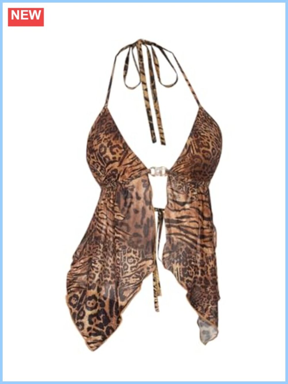 Floerns Cheetah Halter Top Sleeveless Cut Out Hanky Hem Y2K Cami